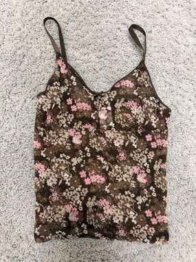 Old Navy Brown Floral Cami with Pink & Cream Flowers
